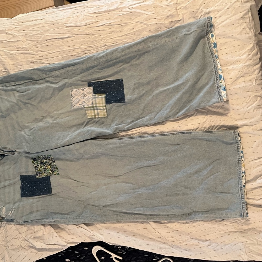 American Eagle Outfitters Light Blue Flare Jeans with Patchwork